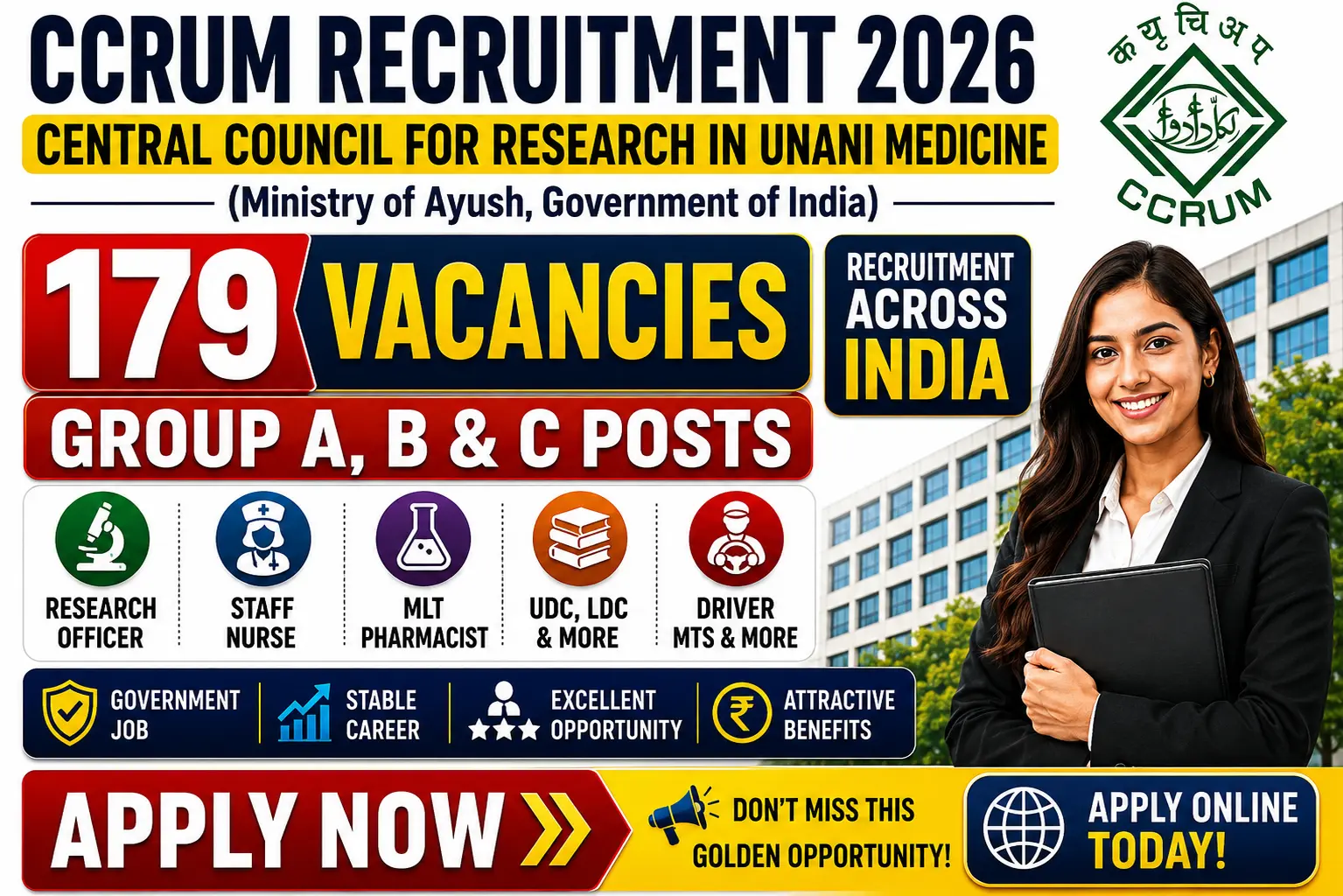 CCRUM Recruitment 2026 Notification – 179 Posts